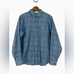 Eddie Bauer Mens Large Blue Classic Fit Double Cloth Layer Button Up Shirt